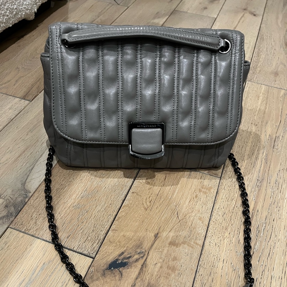 Longchamp Brioche Gray Leather Quilted Bag